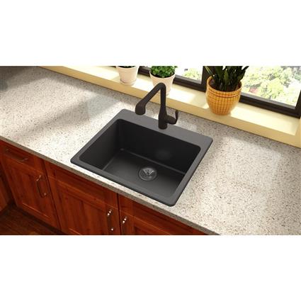 Qtz 25x22x9.5 Single Drop-in Sink Caviar