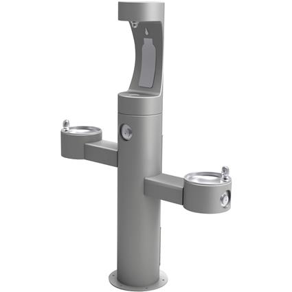 Elkay Outdoor ezH2O Bottle Filling Station Tri-Level Pedestal, Non-Filtered Non-Refrigerated FR Gray